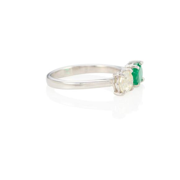 Moi et Toi Emerald and Old Cut Diamond ring - Picture 3 of 3